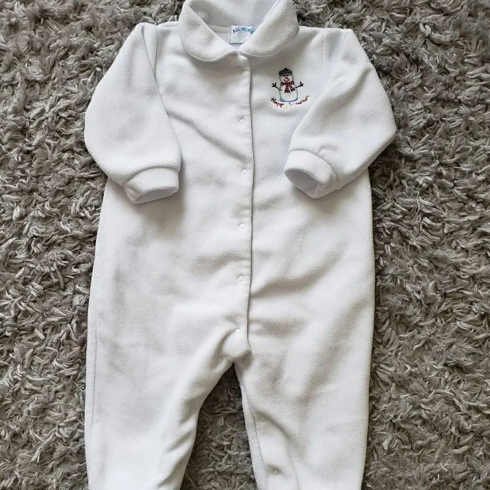 All mine  Vintage snowman print baby fleece bodysuit